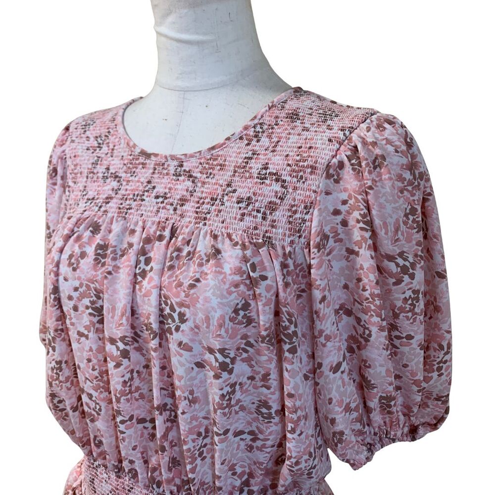 Express Floral Smocked Peplum Top Medium Pink Cottagecore Blouse - Picture 2 of 9